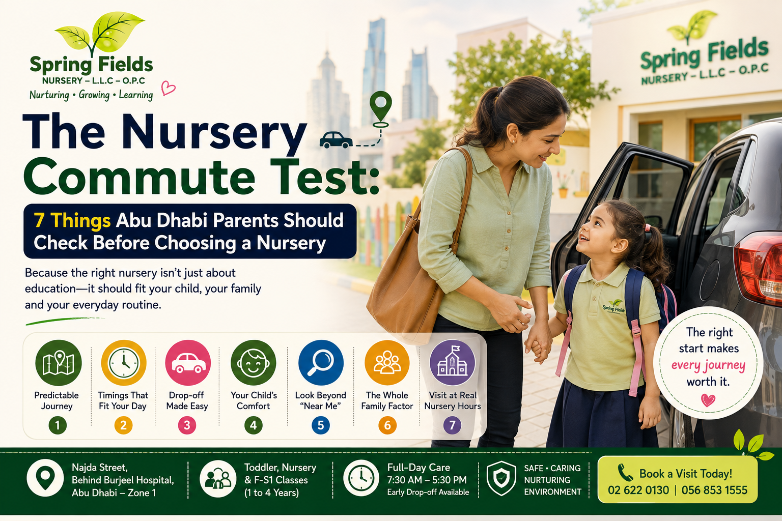Parents choosing a nursery in Abu Dhabi based on location and daily commute