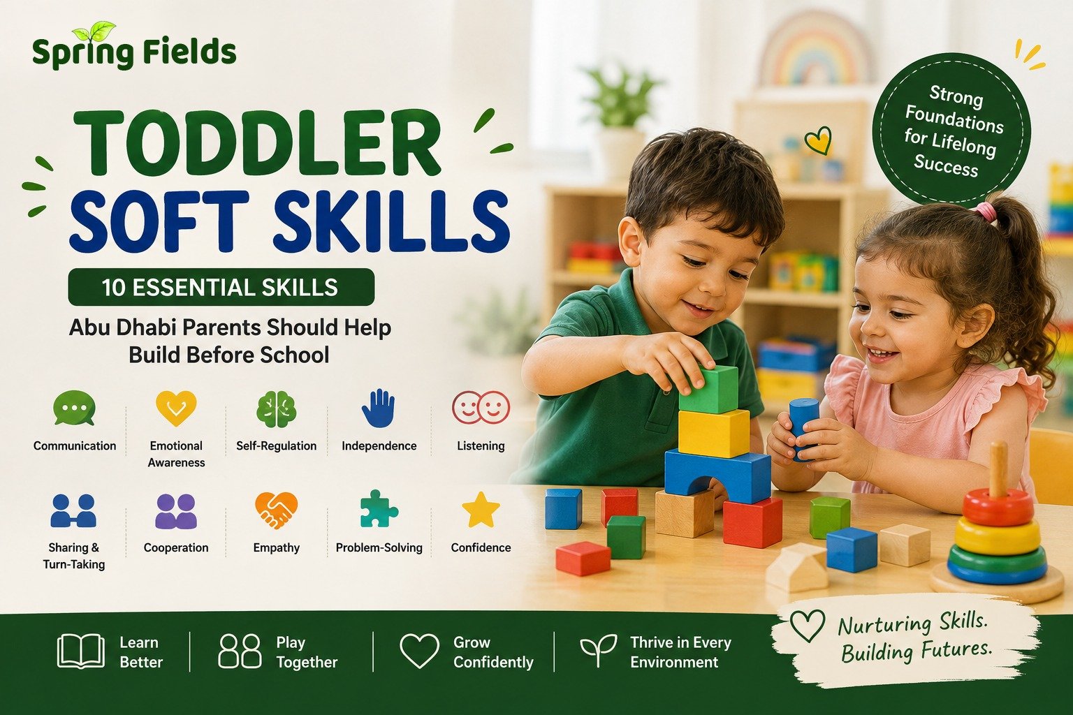 Toddler developing social and emotional skills through play in an Abu Dhabi nursery
