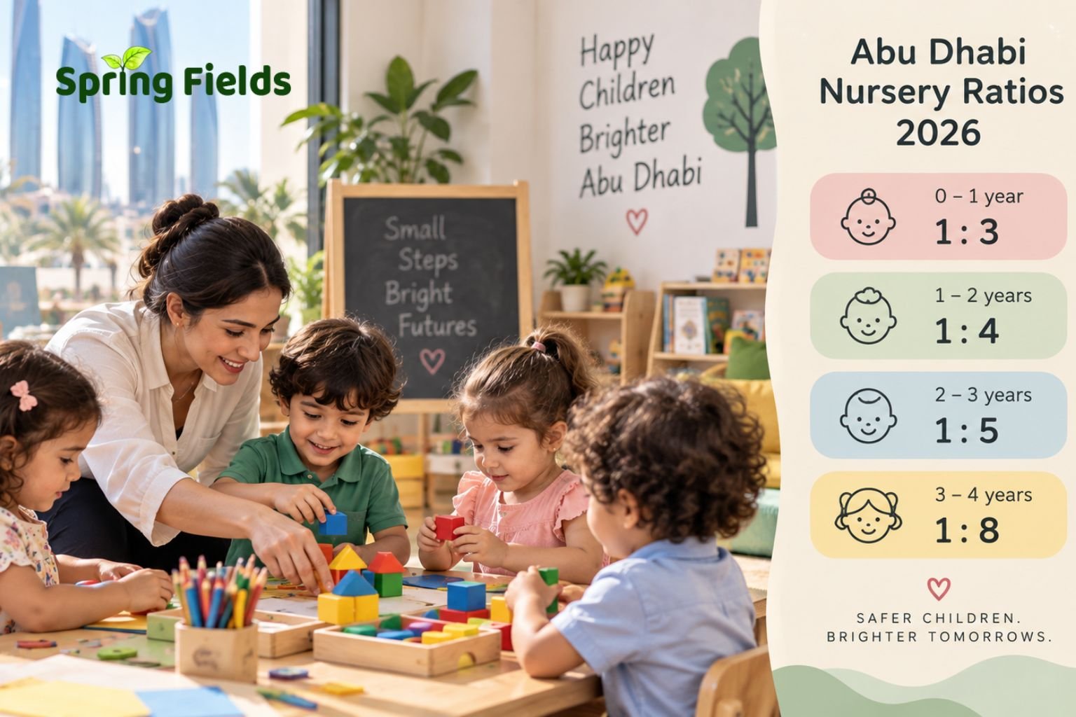 Children learning with educators at a nursery in Abu Dhabi