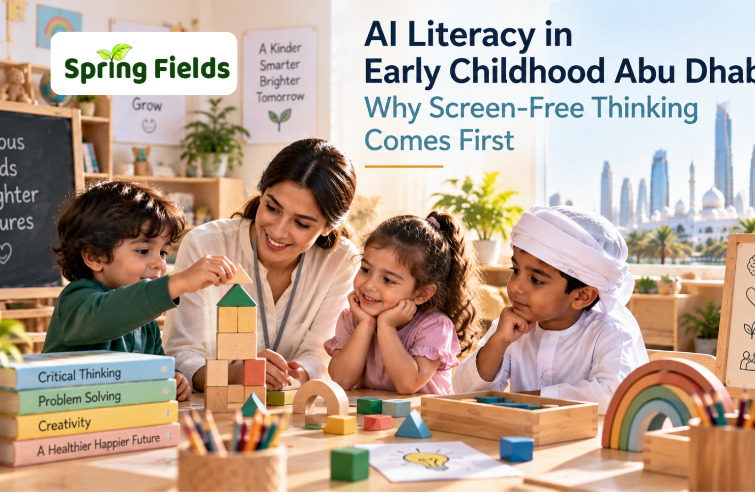 Children developing critical thinking through screen-free learning in an Abu Dhabi nursery