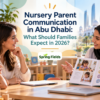 Parent communicating with nursery educator about a child's progress in Abu Dhabi