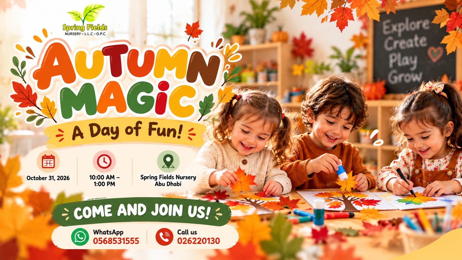 Autumn Magic 2026 children's event at Spring Fields Nursery in Abu Dhabi